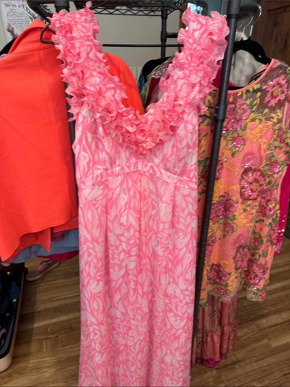 Lilly Pulitzer Pink Ruffle-Trim Floral Maxi Dress